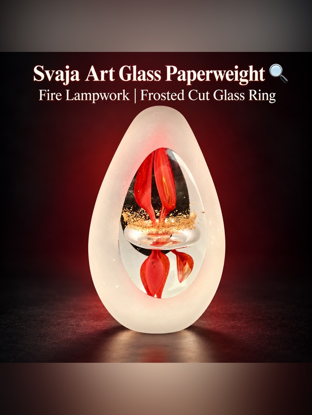 🔍Svaja Art Glass Paperweight – Fire Lampwork Frosted Cut Glass Ring🔥